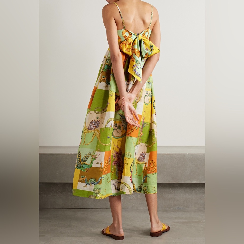 ALEMAIS Jerome bow-back linen midi dress, US size 4, mint condition